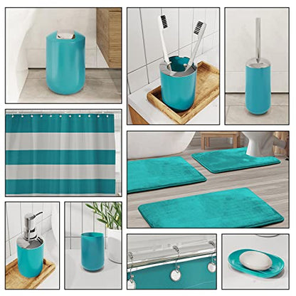 Clara Clark Bathroom Set - Teal Bathroom Accessories Set, Bathroom Sets with Shower Curtain and Rugs, 23PC Shower Curtain Set with Liner, Soap Dispenser, Soap Dish, Toilet Brush Holder, and Trash Can - color: Teal, size: Complete Set + Bath Rugs