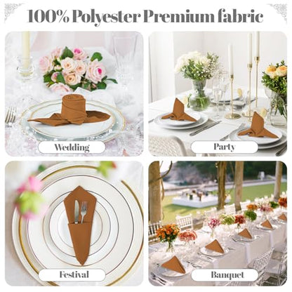 PLOYMONO Gold Brown Cloth Napkins - 8 Pack 17"x17" Polyester Dinner Napkins | Heavy Duty 180 GSM Cloth Napkins with Hemmed Edges - Great for Restaurants, Weddings, Parties, Banquets Dinner - color: Gold Brown