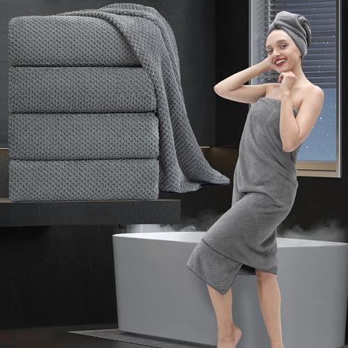 Extra Large Bath Towel Set of 4 (35"x70"),Oversized Bath Sheet Super Soft Highly Absorbent Jumbo Bathroom Towel Set Microfibers Quick Dry Shower Towel for Hotel,Bathroom,Guest,Spa,Gym (Dark Gray) - color: Texture Dark Gray, size: 4 Piece Bath Towel Set