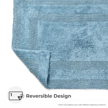 Akiko 100% Cotton Bath Mat, Soft Plush Reversible Bathroom Rug 20x32 Blue | Bath Mats for Bathroom Absorbent Quick Dry Anti-Skid Machine Washable Bath Mats for Bathroom Shower Bathtub - color: Blue