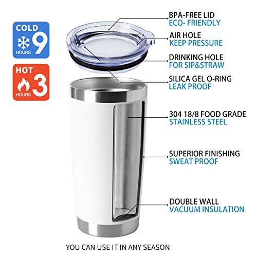 HASLE OUTFITTERS 20oz Tumblers Bulk Stainless Steel Cup with Lid Double Wall Vacuum Insulated Coffee Mug for Cold & Hot Drinks 1 Pack, White - color: White-A, size: 1 Count (Pack of 1)