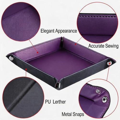 Valet Tray Desktop Storage Organizer – Vegan Leather Catchall Tray Bedside Vanity Tray Nightstand Caddy Holder for Remote Controller, Watch, Keys, Phone, Wallet, Coin, Jewelry, Purple - color: Purple