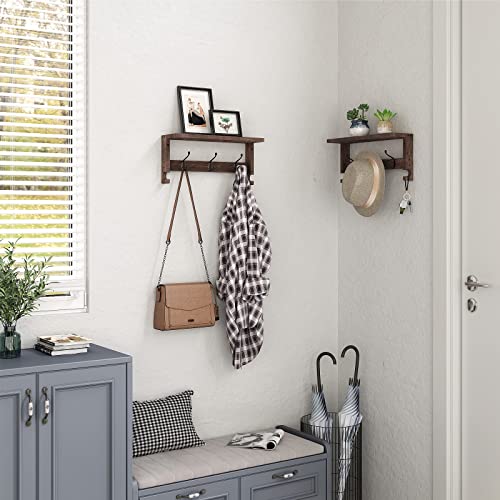 VERTORGAN Coat Hooks, Wood Rack, 31.5 Inch Entryway with 10 Hooks (Brown) | Wood Coat Hooks,Wall Hooks for Hanging,Hat Rack Bag Hanger Key Holder for Wall,Purse Hanger Towel Racks for Bathroom