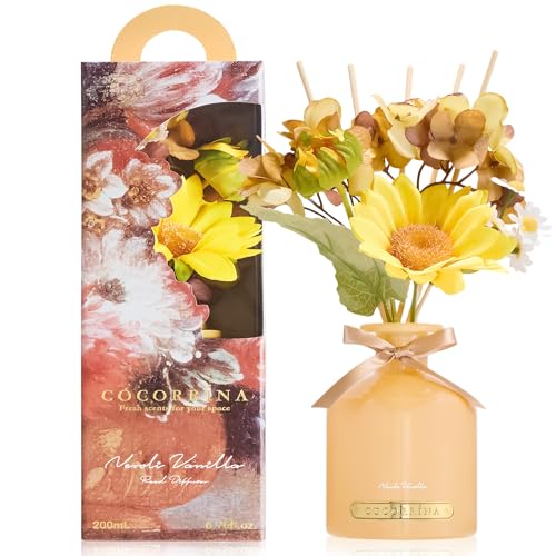 Reed Diffuser Set, 6.7oz Flower Reed Diffuser with Sticks, Neroli Vanilla Essential Oil, Long Lasting Home Fragrance for Bathroom, Bedroom & Shelf Decor, Aesthetic Gift for Women