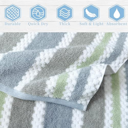 Waffle Towels for Bathroom - Quick Dry | Thick | Lightweight | 500GSM, 2 Bath 28"x52", 4 Hand 16"x27", Cotton Polyester Blend Towels, Shower Towel with Hanging Loops, Navy Grey Green Stripe and White - color: Navy+gray+green+white, size: 6 PCS Towel Set