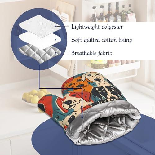 Colourful Dogs Potholders & Oven Mitts Sets Cute Animal Silicone Heat Resistant Oven Mits and Hot Pads Non-Slip Pot Holders Gloves for Kitchen Chef Cooking Baking Grilling BBQ - color: Colourful Dogs,cute Animal