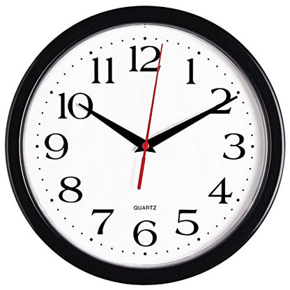 Bernhard Products Black Wall Clock Silent Non Ticking 10 Inch Quality Quartz Battery Operated Round Easy to Read Home/Office/Kitchen/Classroom/School Clock Sweep Movement - size: 10 Inch