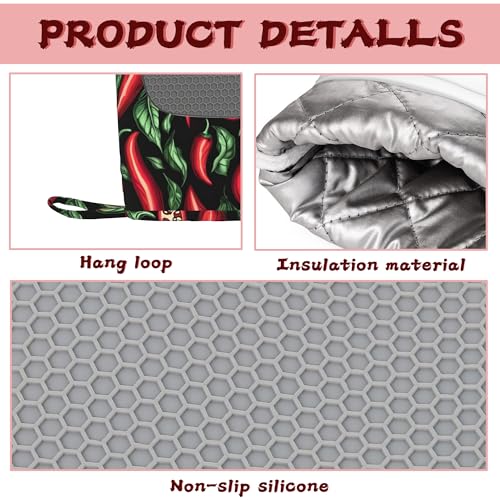 Red Chili Peppers Silicone Oven Mitts and Pot Holders,Heat-Resistant 4 Piece Kitchen Set Non-Slip Oven Gloves and Hot Pads for Cooking, Baking, Grilling,BBQ - color: Red Chili Peppers