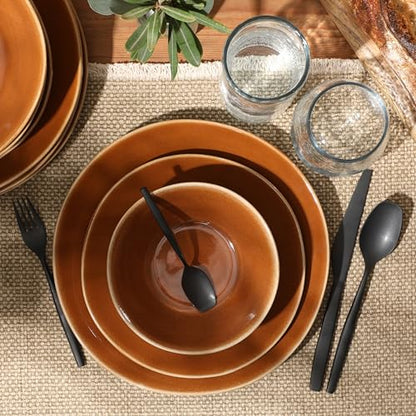 Two Time Oprah's Favorite Things Winner - Montecito Breeze 16 Piece (Service for 4) Double Plates and Bowls Stoneware Reactive Glaze Dinnerware Set - Terracotta Canyon - color: Terracotta Canyon