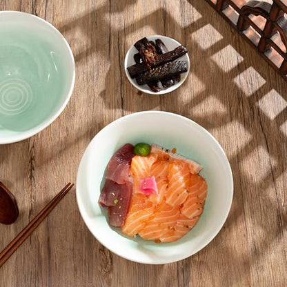 8 Inch Ceramic Ramen Bowl Set of 2, 40oz Japanese Bowls with Spoons & Chopsticks,Durable,Microwave & Dishwasher Safe,Perfect for Ramen,Pho,Salad,Soup,Noodles，Mixing bowls（Cyan Sea） - color: Cyan Sea