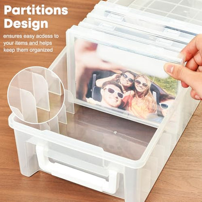 ALINK Photo Storage Box 5 x 7 In Photo Case, 10 Inner Large Photo Keeper, Clear Photo Storage Container, Seed Craft Cards Pictures Organizer, Plastic Office Organizer with 1 Label Sticker - size: 5" X 7"