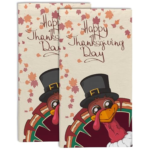 Happy Thanksgiving Bathroom Hand Towel Set of 2,Fall Thanksgiving Turkey Fingertip Kitchen Hand Towel,Soft Absorbent Decorative for Hotel Gym Yoga Home Decor 28"x14" - color: Color21