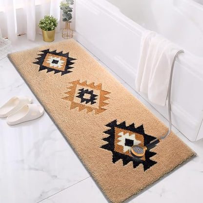 Boho Bathroom Rugs Runner 60x24 Inch Accent Long Non Slip Bohemian Area Runner Rug for Bathroom Tub Kitchen Entryway Laundry Bedroom Washable Bedside Rug Hallway Rug, Camel - color: M Bohemian