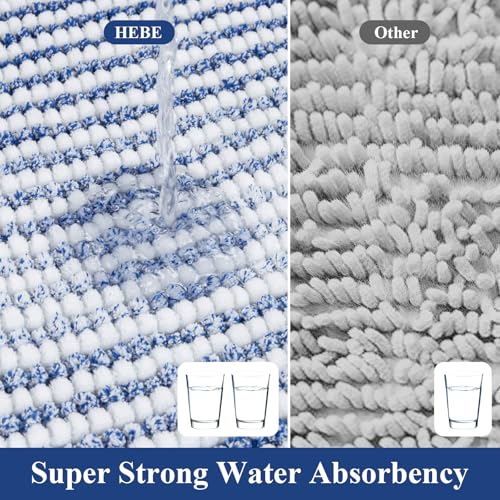 HEBE Chenille Bathroom Rugs Sets 3 Piece, Non Slip Washable Bath Mats Set | Absorbent Bathroom Mat Set, Soft Bath Rugs, Ultra Plush Bath Mat and U-Shaped Contour Toilet Rug Set for Tub Shower, Blue - color: Blue