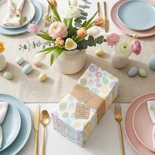 Urban Villa Cloth Napkins Cotton 20x20 (Set of 12) Egg Print - color: 006 Easter Print, size: 20" x 20" (Set of 12)