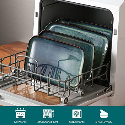 vancasso Stern Serving Platters Set of 3, 15/13/ 11 Inches Rectangular Serving Plates, Green Serving Trays for Entertaining, Party - color: Green, size: 3 Pieces