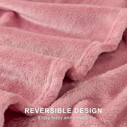 Hansleep Throw Fuchsia Fleece Blanket, Soft Flannel Bed Blanket | Fuzzy Cozy Blanket 50x60 Inches, Multi-use for Bed, Sofa, Couch, Travel, Camping, All Season Warm Lightweight Cover - color: Dusty Rose, size: Throw (50x60 Inches)