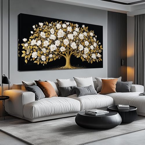 Tree of Life Wall Art Black and Yellow Canvas Prints Modern Artwork 29"x58" | Large Picture, Living Room Bedroom Bathroom Office Home Decor, Framed Ready to Hang, - color: gold, size: 29L" x 58W"