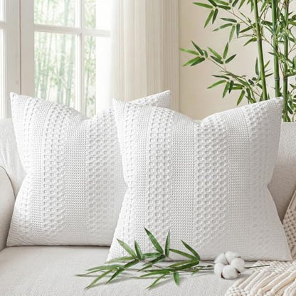 a moment 2 Pack Bamboo Fiber Pillow Covers - Waffle Weave, Ultra Soft & Breathable, Skin-Friendly Cotton Throw Pillow for Couch, Sofa, Bedroom Living Room 20x20 Inch White - color: White, size: 20" x 20" (Pack of 2)