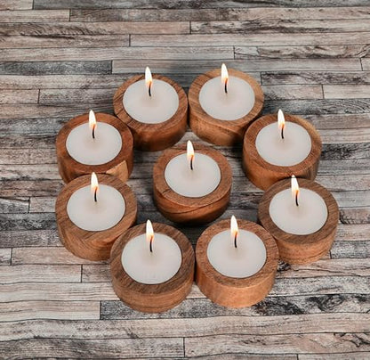Acacia Wood Tealight Candle Holder for Wedding, Party, Birthday, Holiday, Home Decoration (2.25" x 2.25" x 1"), (Set of 12)