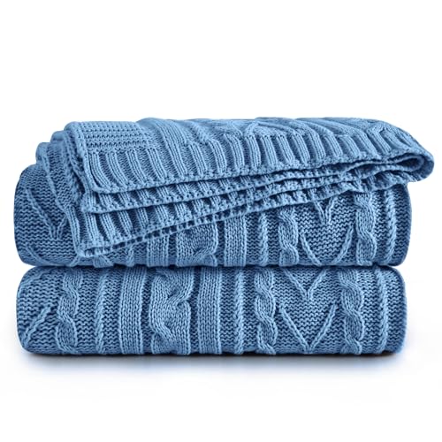 Aormenzy Dusty Blue Cable Knit Throw Blanket Oversized, 60" x 80" | Acrylic Knitted Blanket, Twin Size, Soft Cozy Throw Blankets, For Couch Bed Sofa - color: Dusty Blue, size: 60" x 80", Twin