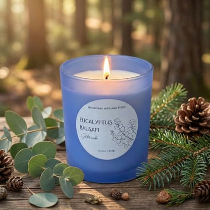 Eucalyptus Balsam Scented Candle 15.5oz Large – CW Studio Color-Sprayed Glass Jar, Fresh Spa Forest Aroma – Long Burn Gift Candle for Living Room, Mother's Day & Housewarming – 70-80 Hour Burn