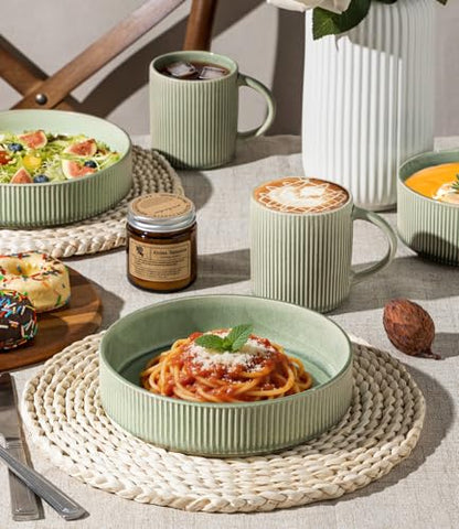 GBhome 7.5 Inch Pasta Bowls Set of 4, Ceramic Salad Bowls, Light Green | Double Reactive Glaze Bowls for Pasta, Noodles & Fruit, Scratch Resistant, Microwave & Dishwasher Safe - color: Light Green, size: Set of 4