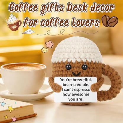 Xinezaa Birthday Gifts for Women Men Friends, Positive Crochet Coffee | Christmas Funny Gifts for Best Friend Sister Daughter Son Coworker Teen Girl Boy, Positive Handmade Crochet Desk Decor - style: Awesome-2