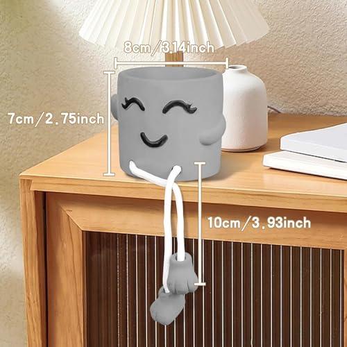 1 Piece Gray Cute Smiley Cement Planter, Small Plant Pot, Indoor Succulent Pot, Fun Planter with Hanging Feet for Living Room, Office, Desk and Bathroom Shelf Decor (Plants Not Included). - color: 1pcs