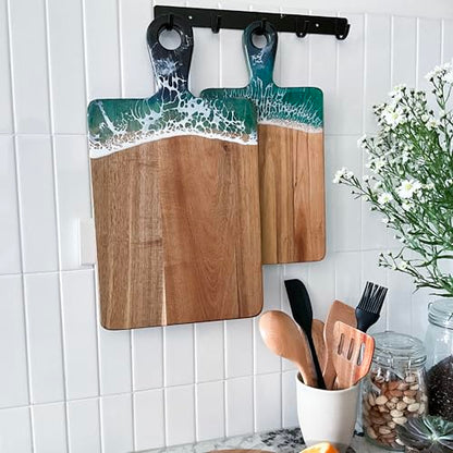 Acacia Wood Serving Board with Handle, 18.1" x 9.8", Dual-Sided Resin Art Tray for Display & Prep, Handcrafted Cutting Board, Includes Stand & Loofah, Christmas Housewarming Gift (Rectangular) - color: Rectangular Cutting Board, size: 18.1" x 9.8" x 0.7"
