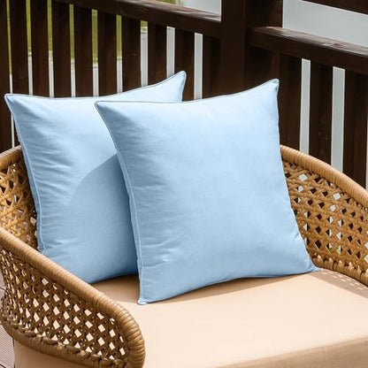 NiNi ALL Outdoor Waterproof Throw Pillow Covers Set of 2 Decorative Farmhouse Garden Pillowcase Solid Cushion Cases for Patio Tent Couch 18x18 inch Light Blue | Faux Linen Decorative Solid Throw Pillow Covers Farmhouse for Garden Furniture Tent Balcony Co