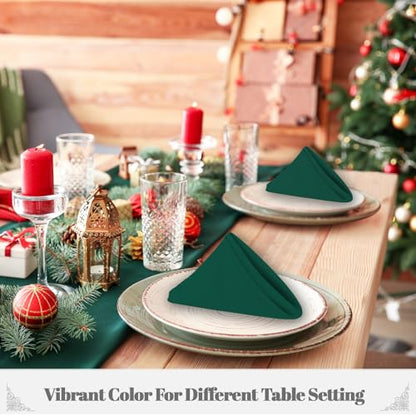 PLOYMONO Hunter Green Cloth Napkins - 8 Pack 17" x 17" Polyester Napkins | Heavy Duty 180 GSM Cloth Napkins with Hemmed Edges - Great for Restaurants, Weddings, Parties, Banquets Dinner - color: Hunter Green