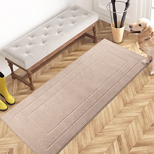 PURRUGS Hallway Runner Rug, 24" x 59", Beige | Machine Washable, Non-Slip, Waterproof TPR Backing, Super Absorbent, Low Profile, For Hallway, Kitchen, and Entryway - color: Beige, size: 24" X 59"