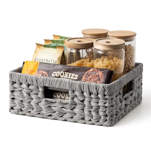 GRANNY SAYS Wicker Baskets for Organizing, Waterproof Pantry Baskets,1-Pack | Large Shallow Basket,Wicker Storage Baskets for Shelves,Woven Baskets for Storage,Rectangle Basket,Wicker Baskets for Storage - color: Gray, size: 13"L x 10¾"W x 4¾"H