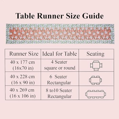 Dark Salmon Hand Block Print 100% Cotton Table Runner 16x106 Inch | Perfect for dining tables, buffets and celebrations, reusable, machine washable, Decorative Everyday Use, indoor & outdoor.