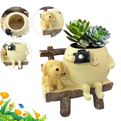 Cute Unique Resin Smiley Face Plant Pot Funny Head Planter for Indoor Flower, Succulent
