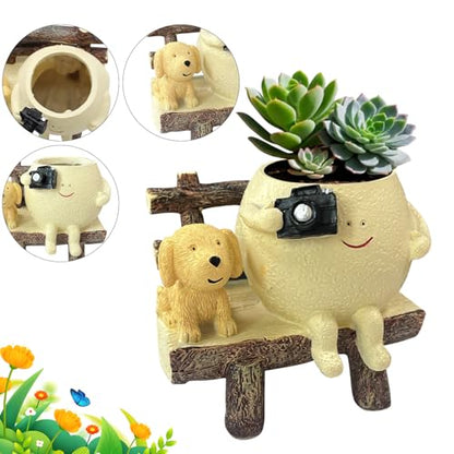 Cute Unique Resin Smiley Face Plant Pot Funny Head Planter for Indoor Flower, Succulent
