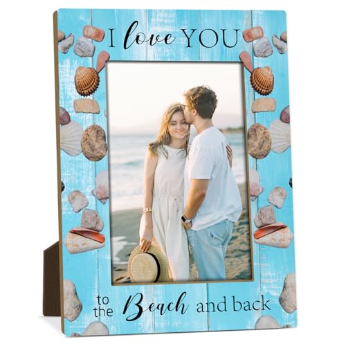 Couple Picture Frame - I Love You to The Beach and Back, Travel Wedding Gifts for Women Men Beach Lover, Wooden Picture Frame Fits 4x6 Inch Photo, Home Office Desktop Nightstand Decor -020 - color: Beach-1