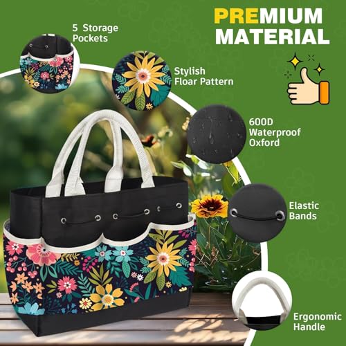 22Pcs Gardening Tools Set for Women Heavy Duty Garden Hand Tool Kit Birthday Gifts for Mom Her Wife Grandma Beginner Gardening Accessories with Tote Bag/Shovel/Repotting Mat/Plant Labels/Gloves-Black - color: Black