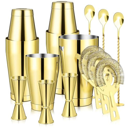 Mwellewm Cocktail Shaker Boston Shaker Set 15 Pcs Professional Bartender Kit Bar Shaker Stainless Steel Drink Shaker Bartending Beginner Martini Shaker Tin Mixed Alcohol Shaker Tool(Gold) - color: Gold