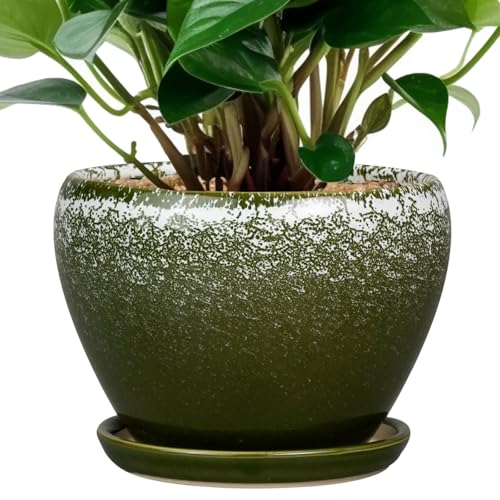 Ceramicfor 6 Inch Plant Pot - Ceramic Planter Pot with Drainage Hole and Saucer, Glaze Succulent Pot Modern Round Flower Pot for Indoor Plants, Dark Green - color: Dark Green, size: 6 Inch