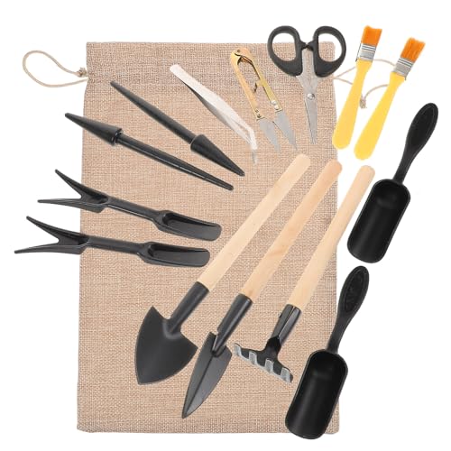 SEWACC 15pcs Mini Gardening Hand Tools Set for Succulent and Bonsai Transplanting, Portable Small Garden Digging and Cultivation Tools for Indoor and Outdoor Plant Care