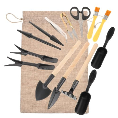 SEWACC 15pcs Mini Gardening Hand Tools Set for Succulent and Bonsai Transplanting, Portable Small Garden Digging and Cultivation Tools for Indoor and Outdoor Plant Care