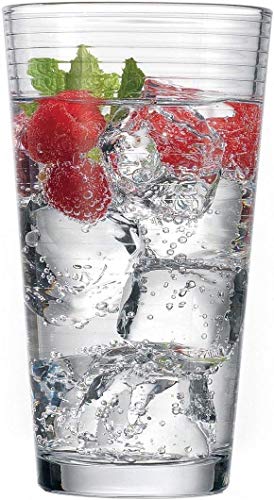 Circleware Hoop Highball Tumbler Drinking Glasses, Set of 4, Kitchen Entertainment Heavy Ice Tea Beverage Cups Glassware for Water, Beer, Juice, Bar Liquor Farmhouse Decor, 15.7 oz, Clear | Elegant Toasting Glasses With Sparkling Gem Filled Stems, Giftwar