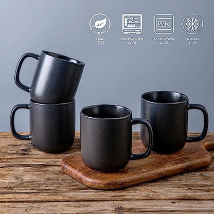 AmorArc 14oz Coffee Mugs Set of 6, Ceramic Coffee Mugs with Large Handle & Wavy Rim for Latte/Hot Cocoa/Tea, Stylish Coffee Mugs for Men Women. Oven,Dishwasher&Microwave Safe, Matte Black - color: Matte Black