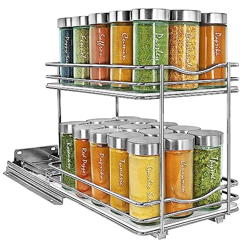 LYNK PROFESSIONAL® Pull Out Spice Organization for Cabinets - 6-3/8 inch Wide – Spice Rack for Inside Cabinets, Slide Out Spice Rack Organizer for cabinet – Pull Out Spice Rack, Sliding 2 Tier Chrome - color: Chrome, size: 6-1/4" - 2 Tier