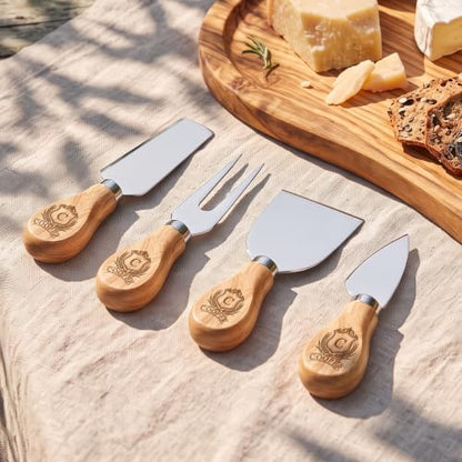 EDSG Personalized 4Pcs Cheese Knife Set, Stainless Steel Cheese Knives Set with Wooden Handle, Gifts for Birthday, Christmas, Wedding, House Warming, Charcuterie Accessories (Design 4) - color: Design 4