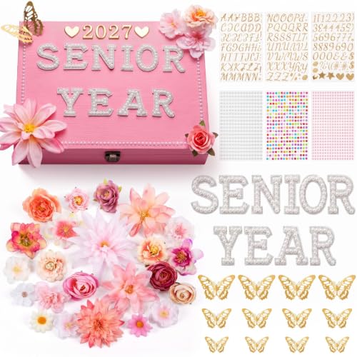 Yousoontic 2027 Senior Memory Keepsake Box and DIY Accessories,Pink | Large Decorative Wood Box with Hinged Lid, Personalized Gift Crafts, for Storage Photos Letters Jewelry, 11.8x8.6x3.15 Inch - color: Pink