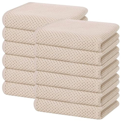 Homaxy 100% Cotton Waffle Weave Kitchen Dish Towels 12-Pack, Beige | 13 x 28 Inches, Ultra Soft Absorbent Dish Towels, Quick Drying Cleaning Towels - color: Beige, size: 13 X 28 - 12 Pack
