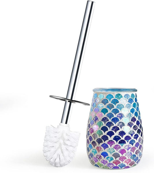 Mermaid Toilet Brush and Holder Set | Mosaic Glass Decorative Holder | 304 Stainless Steel Toilet Bowl Brush | Luxury Mermaid Bathroom Decor - color: Mermaid